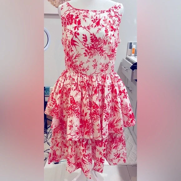 J Peterman Dresses | J Peterman Toile Red White Tier Ruffles Peplum Style Dress, Size 10 | Color: Red/White | Size: 10 | Helenkim643's Closet